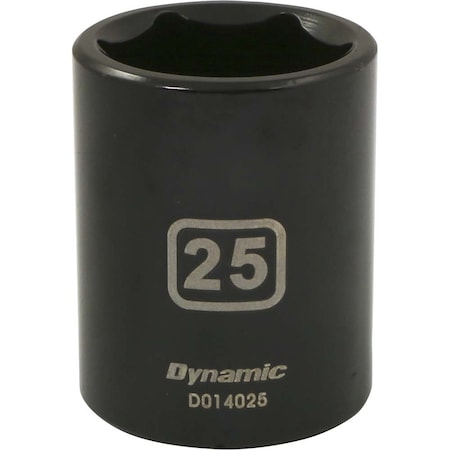 Dynamic 1/2" Drive Standard Socket, Black Phosphate, Tools 1/2" Drive 6 Point Metric, 25mm Standard Length D014025